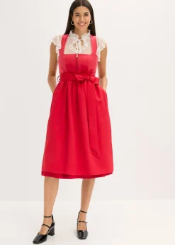 bonprix bonprix Vestido tirolés con terciopelo y largo midi (2 piezas) Rojo Discount