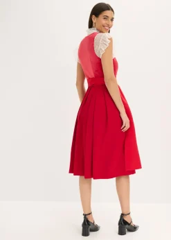 bonprix bonprix Vestido tirolés con terciopelo y largo midi (2 piezas) Rojo Discount