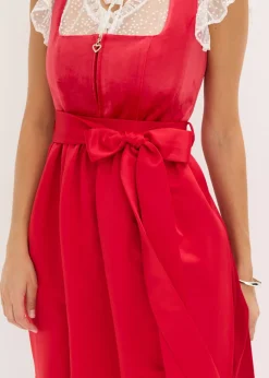bonprix bonprix Vestido tirolés con terciopelo y largo midi (2 piezas) Rojo Discount