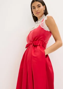bonprix bonprix Vestido tirolés con terciopelo y largo midi (2 piezas) Rojo Discount