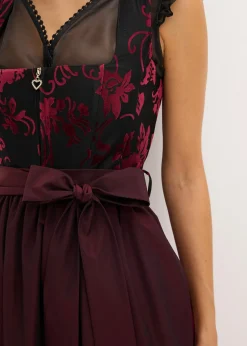 bonprix bonprix Vestido tirolés con terciopelo y largo midi (2 piezas) Rojo New