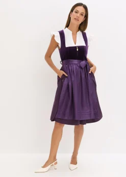 bonprix bonprix Vestido tirolés con terciopelo y largo midi (2 piezas) Lila oscuro Online