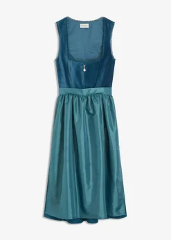 bonprix bonprix Vestido tirolés con terciopelo y largo midi (2 piezas) Azul océano Outlet