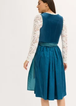 bonprix bonprix Vestido tirolés con terciopelo y largo midi (2 piezas) Azul océano Outlet