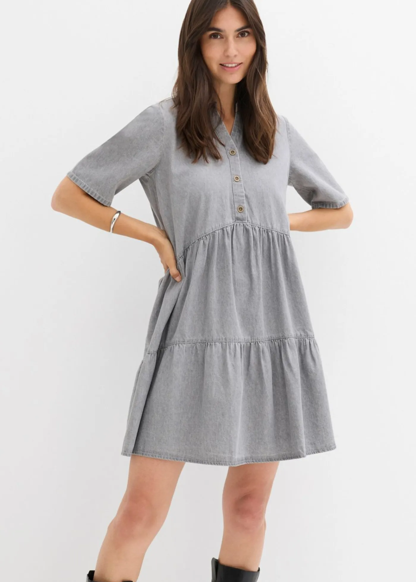 bonprix bonprix Vestido vaquero Denim gris claro desgastado Clearance