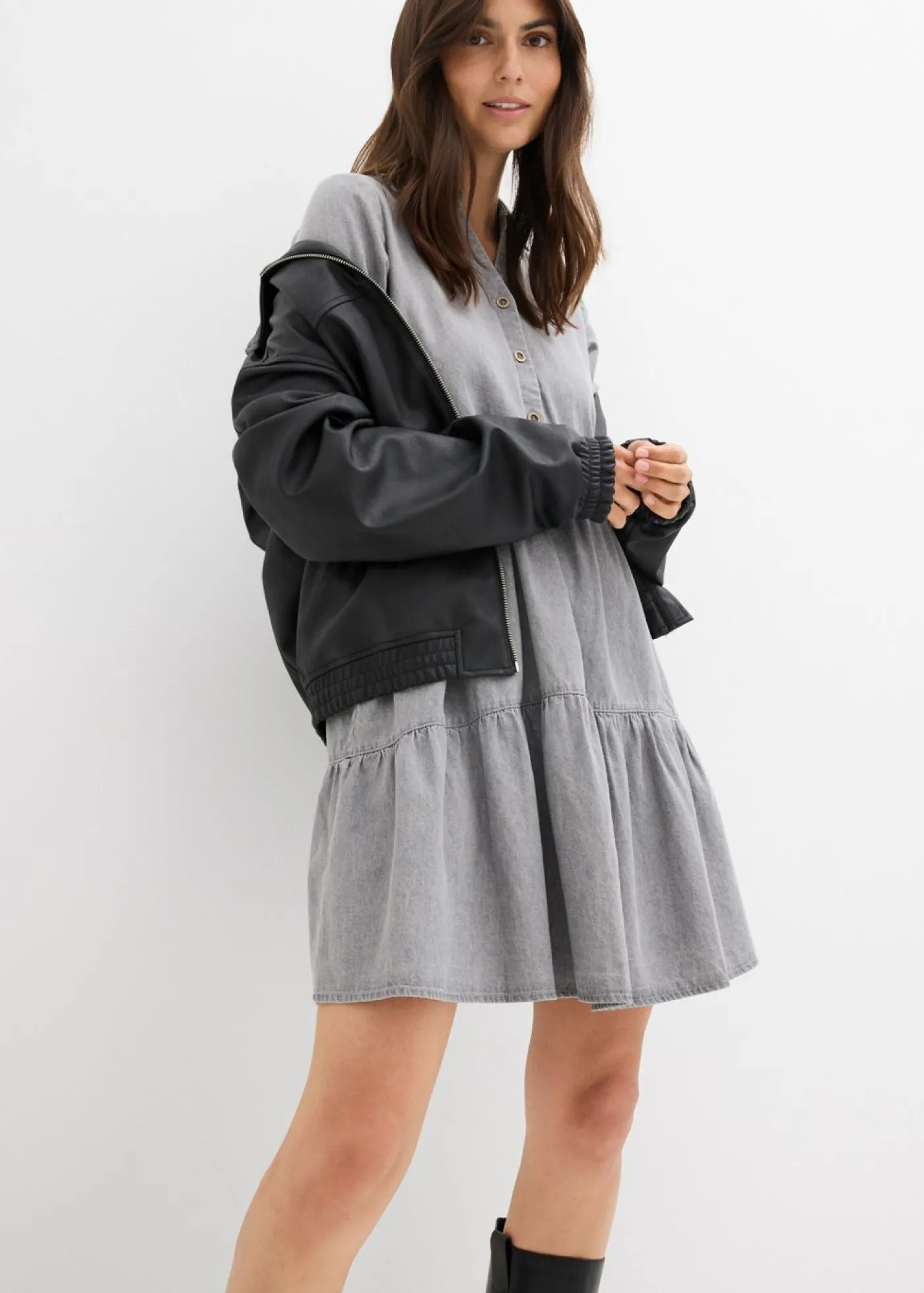 bonprix bonprix Vestido vaquero Denim gris claro desgastado Clearance