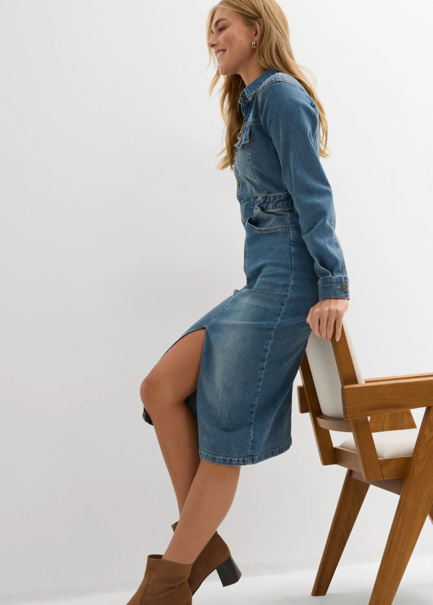 bonprix bonprix Vestido vaquero con algodón orgánico azul medio denim usado Outlet