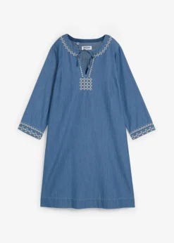 bonprix bonprix Vestido vaquero con bordado Denim claro con estampado gráfico Outlet
