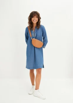 bonprix bonprix Vestido vaquero con bordado Denim claro con estampado gráfico Outlet