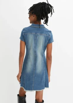 bonprix bonprix Vestido vaquero con botones y dobladillo abierto Azul vaquero Outlet