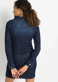 bonprix bonprix Vestido vaquero con cinturón Azul denim almirante sin lavado Online
