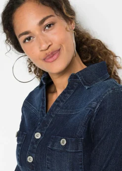 bonprix bonprix Vestido vaquero con cinturón Azul denim almirante sin lavado Online