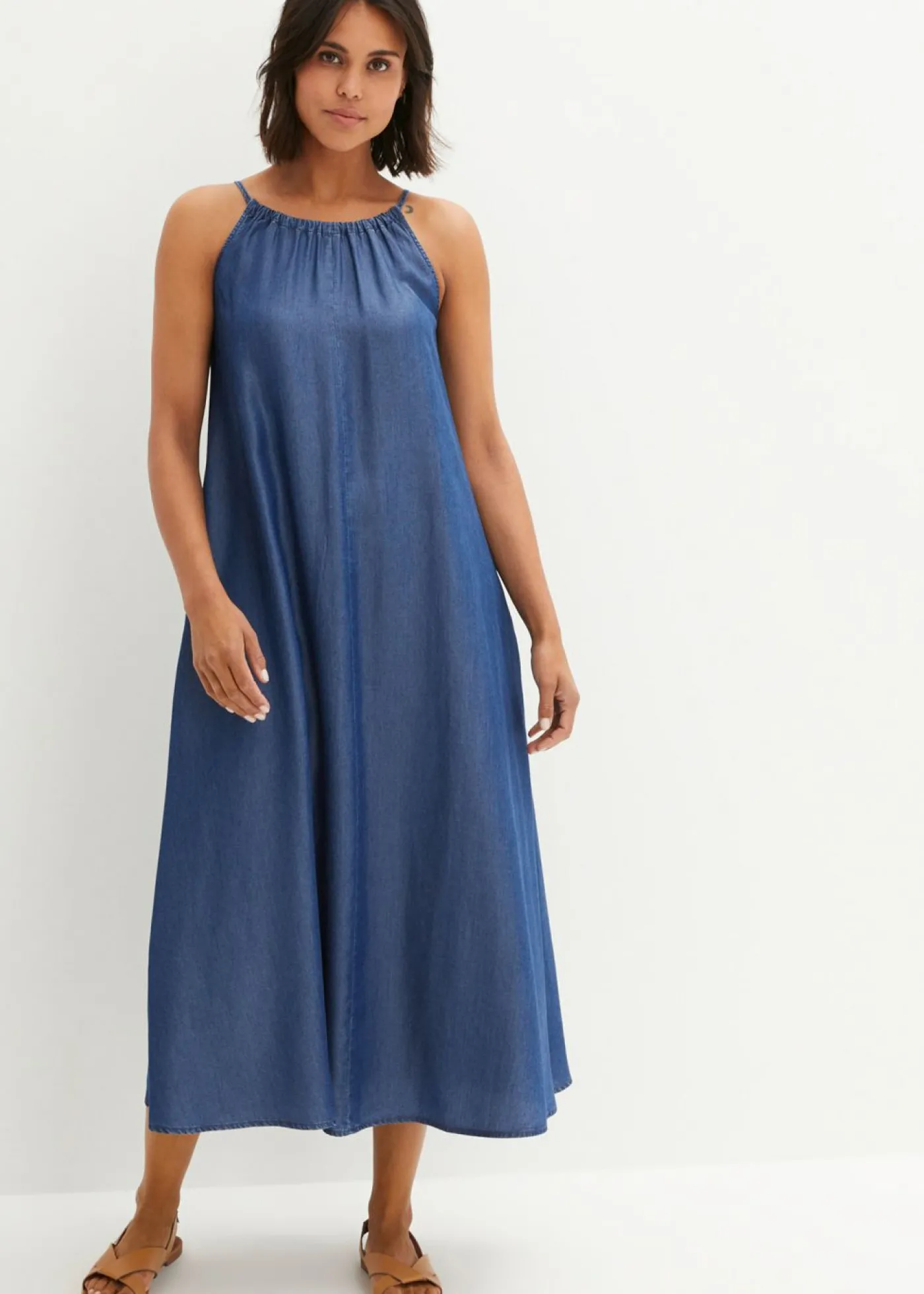 bonprix bonprix Vestido vaquero de lyocell fluido Azul piedra Online