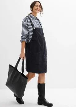 bonprix bonprix Vestido-peto premamá de pana de algodón elástico Gris oscuro