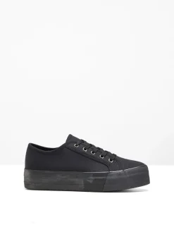 bonprix bonprix Zapatillas con plataforma de lona de algodón Negro