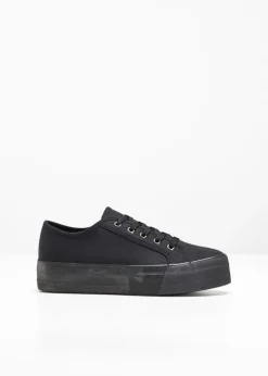 bonprix bonprix Zapatillas con plataforma de lona de algodón Negro