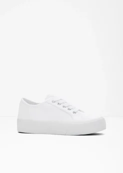 bonprix bonprix Zapatillas con plataforma de lona de algodón Blanco