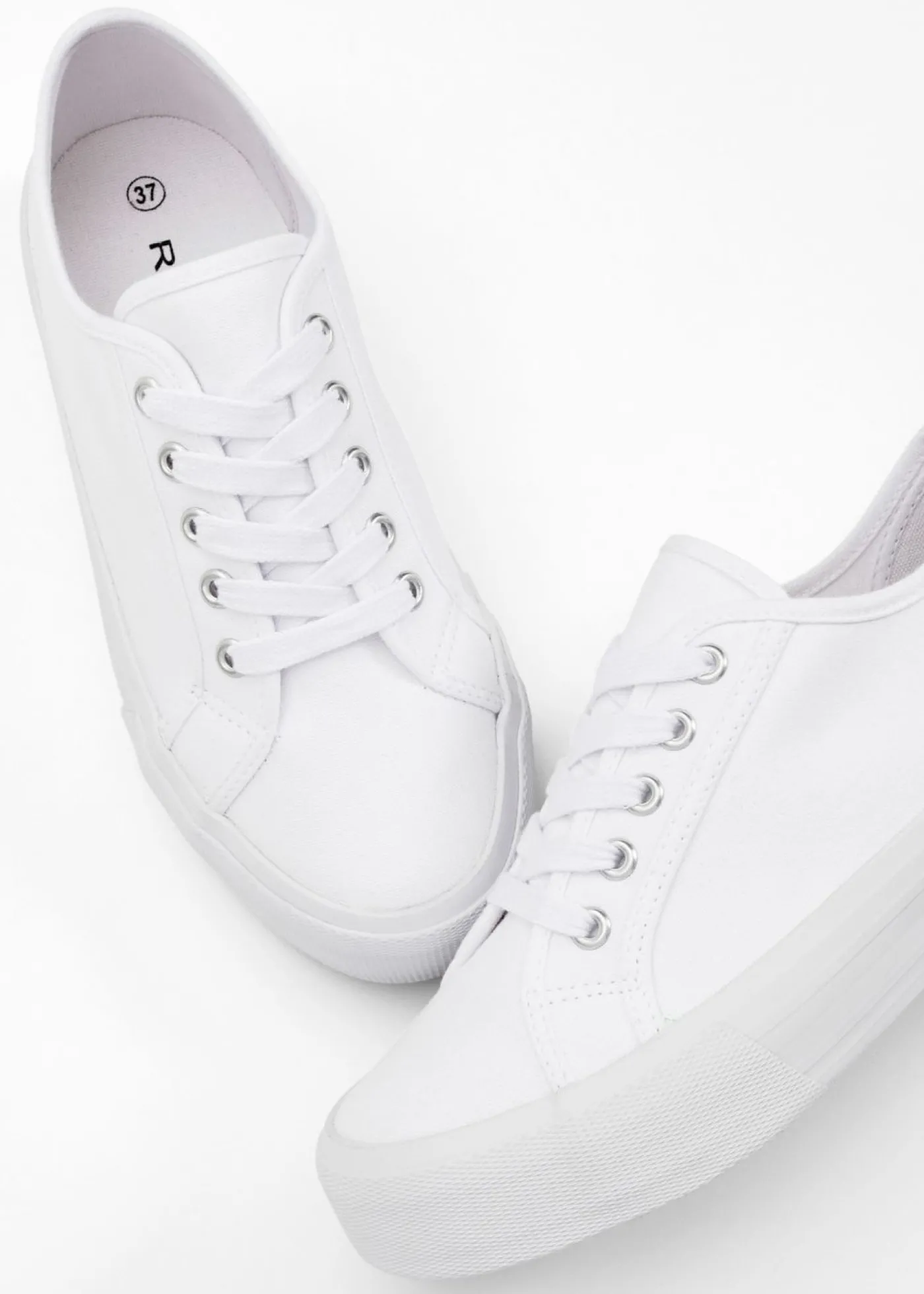 bonprix bonprix Zapatillas con plataforma de lona de algodón Blanco