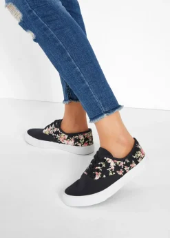 bonprix bonprix Zapatillas de lona de algodón Negro de flores